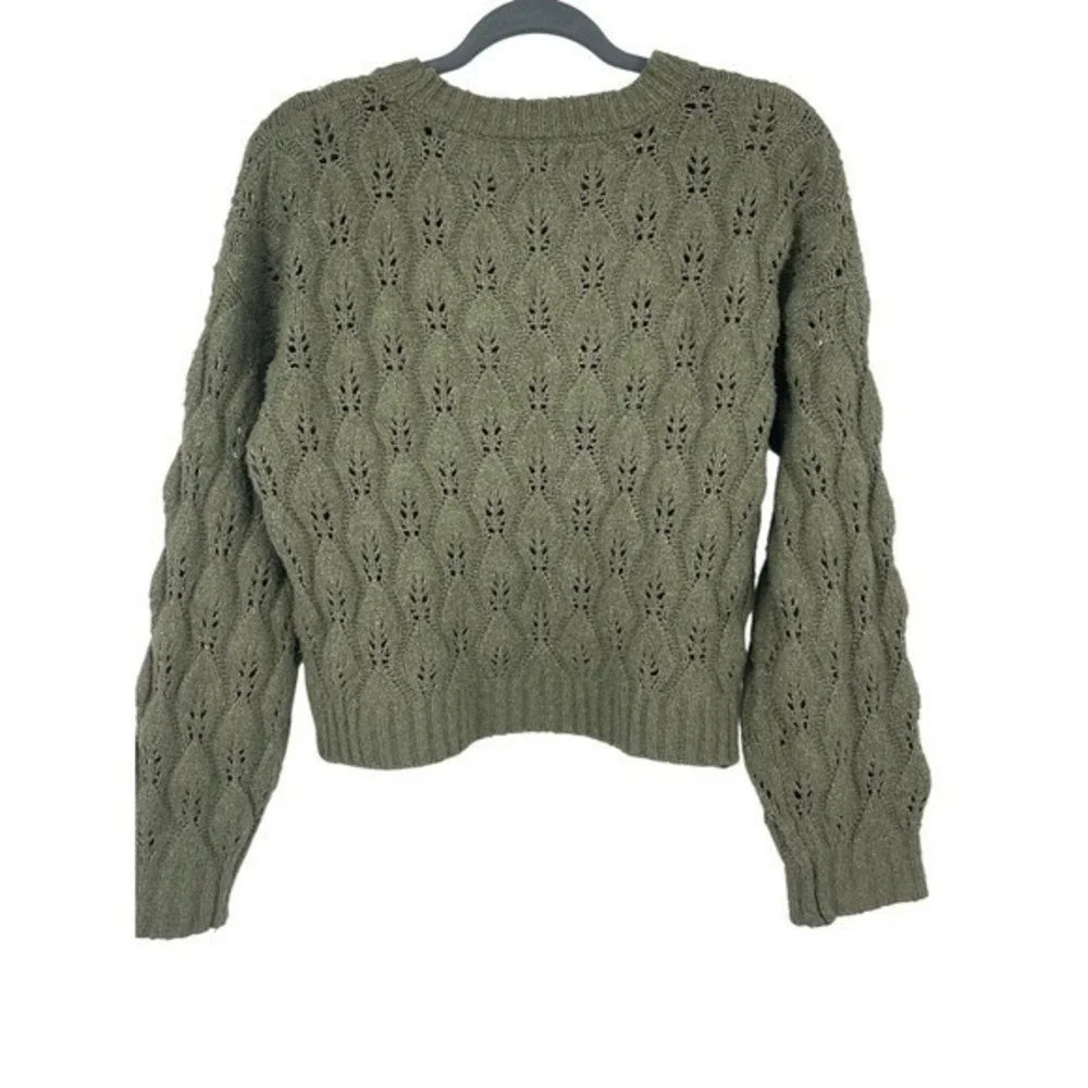SO Goods‎ for Life Olive Green Pointelle Knit Sweater Medium Cropped Cottagecore